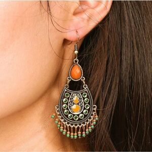 New Boutique Bohemian Beaded Teardrop Dangling Tassel Earrings
